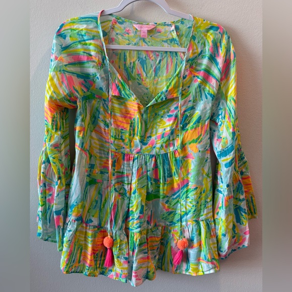 Lilly Pulitzer Amisa Sea Salt Sun Tunic Blouse Size XXS sku11 - Picture 2 of 9